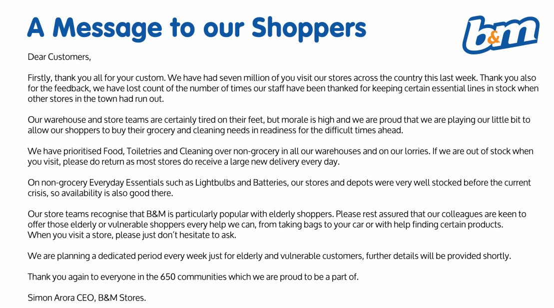 B&M A Message to our Shoppers Offers from 24 March