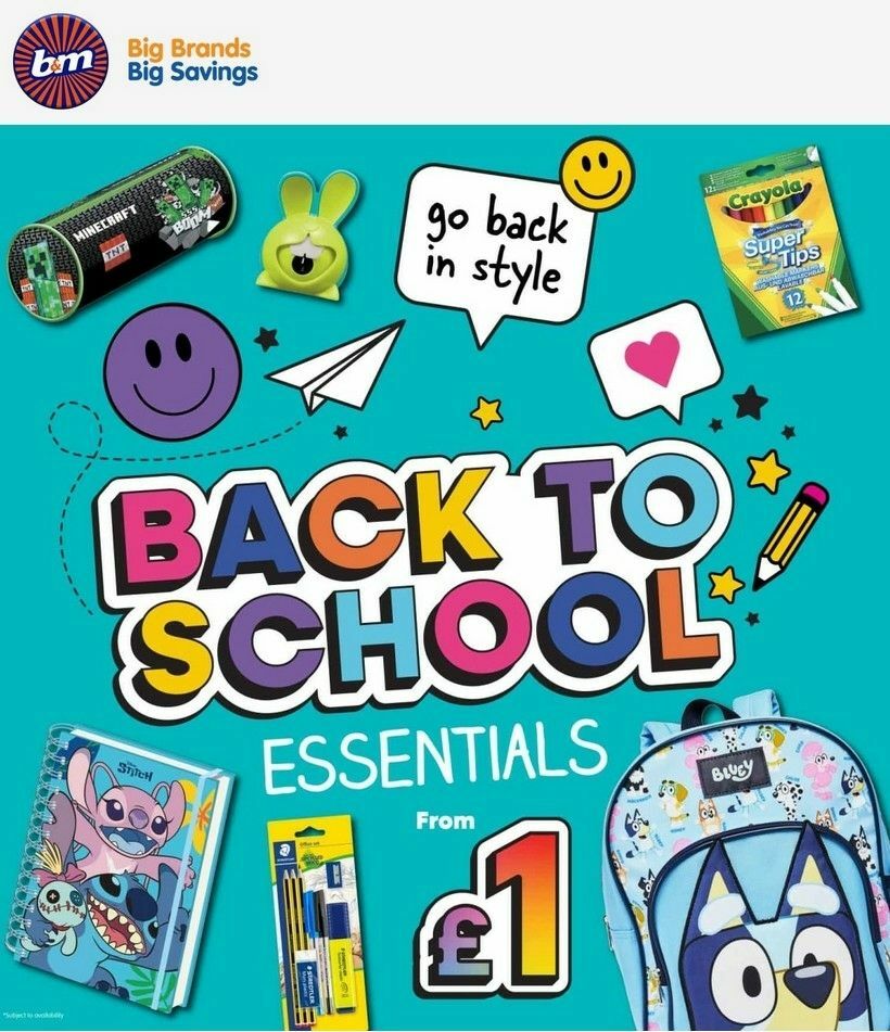 B&M Back to School Offers from 13 August