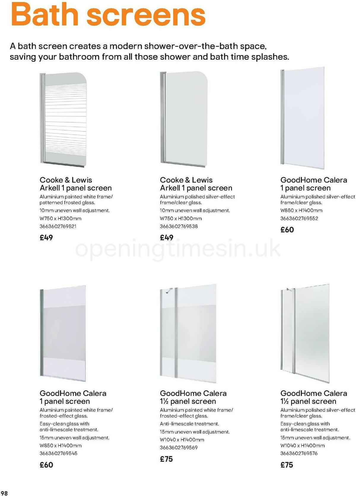 B&Q Bathroom Collections Offers from 1 May