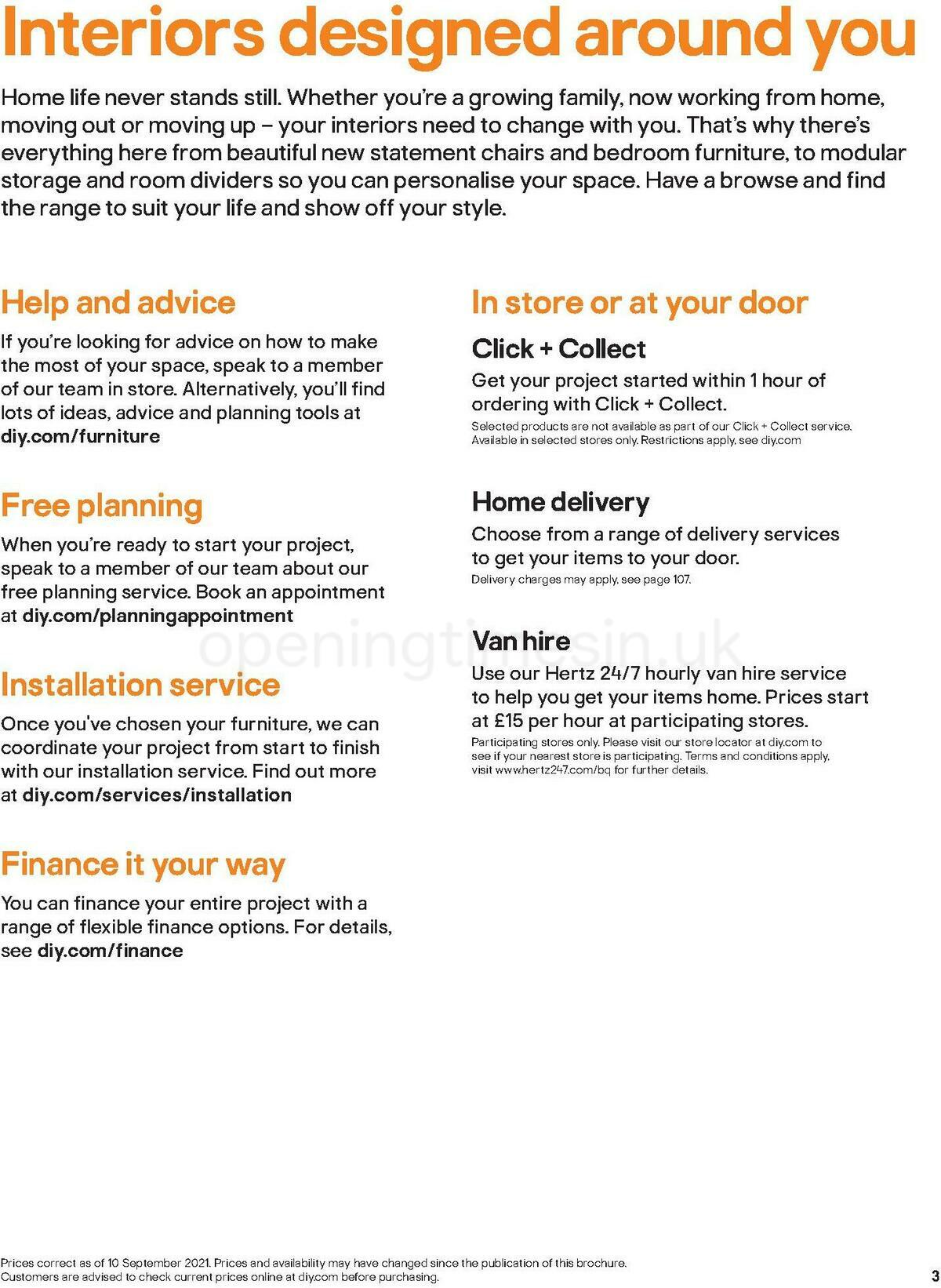 B&Q Indoor Furniture Offers from 1 September