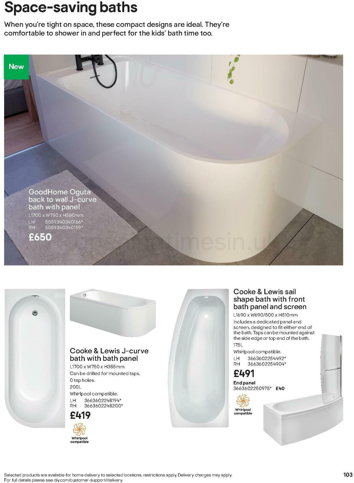 B&Q Bathroom Collections Offers from 24 March