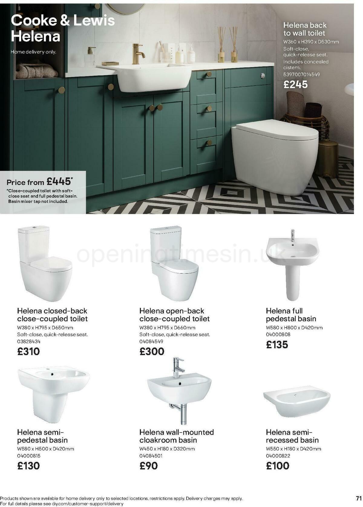 B&Q Bathroom Collections Offers from 24 March
