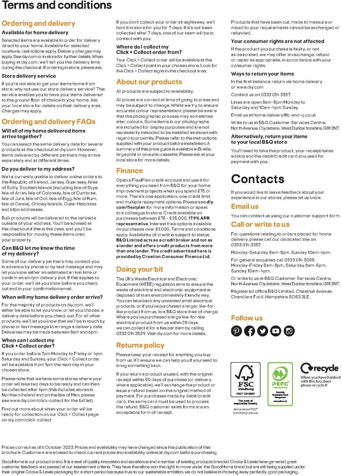 B&Q Freestanding Furniture Offers from 15 October