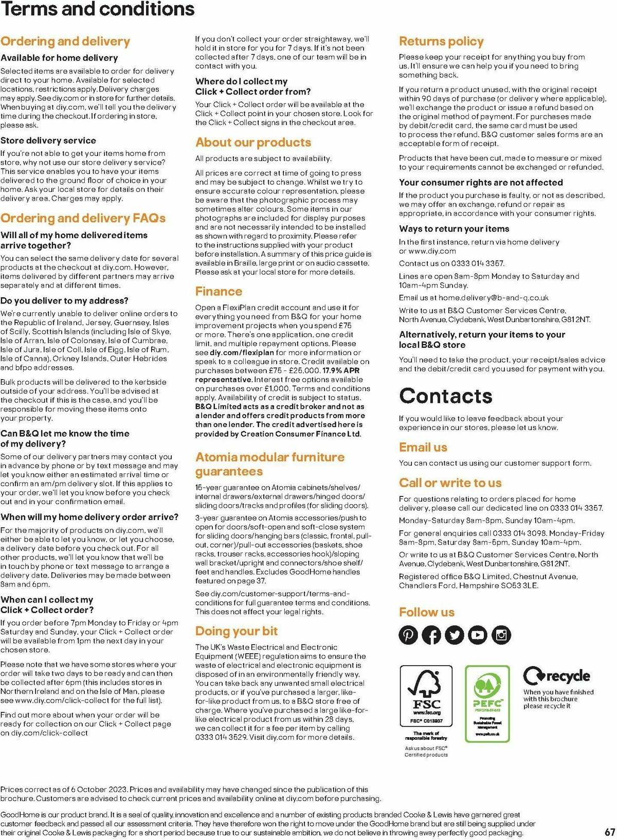 B&Q Indoor Furniture Offers from 1 October