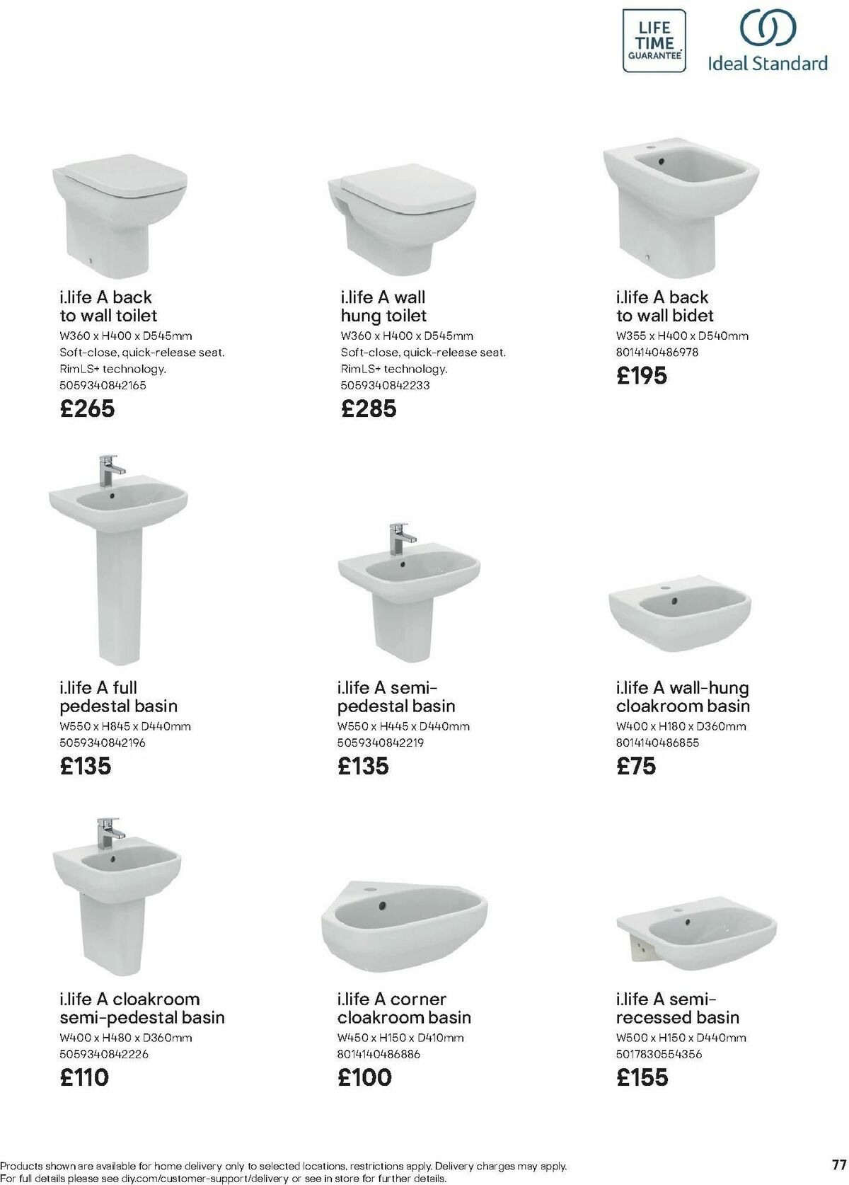 B&Q Bathroom Collections Offers from 1 October