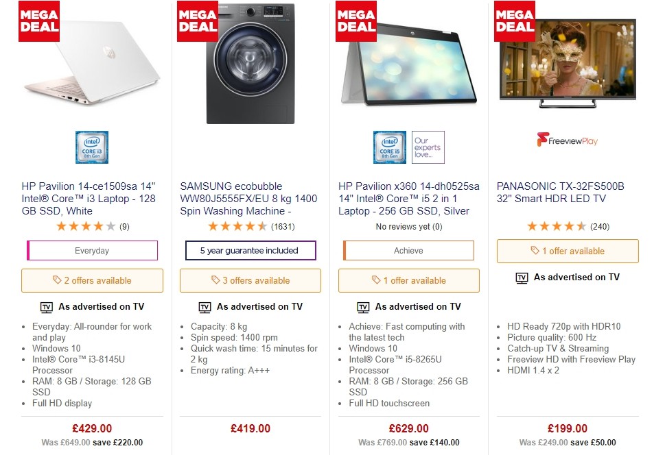 Currys Offers from 30 August