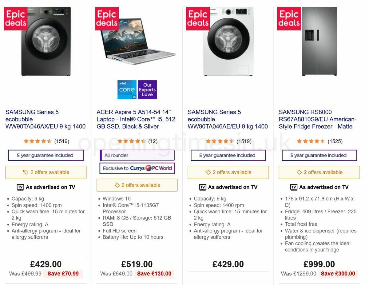 Currys Offers from 3 September