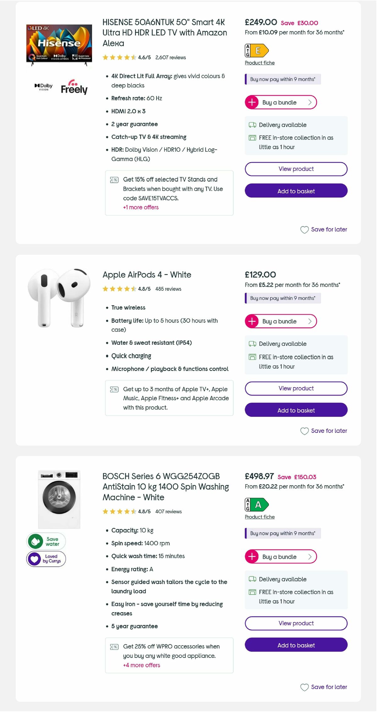 Currys Offers from 6 August