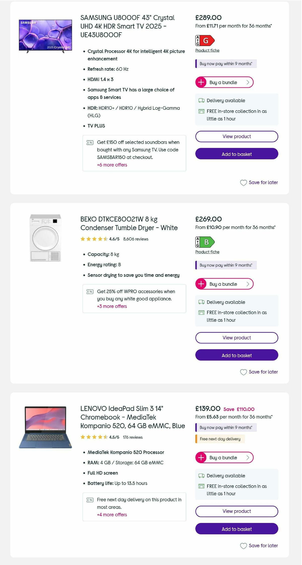 Currys Offers from 6 August