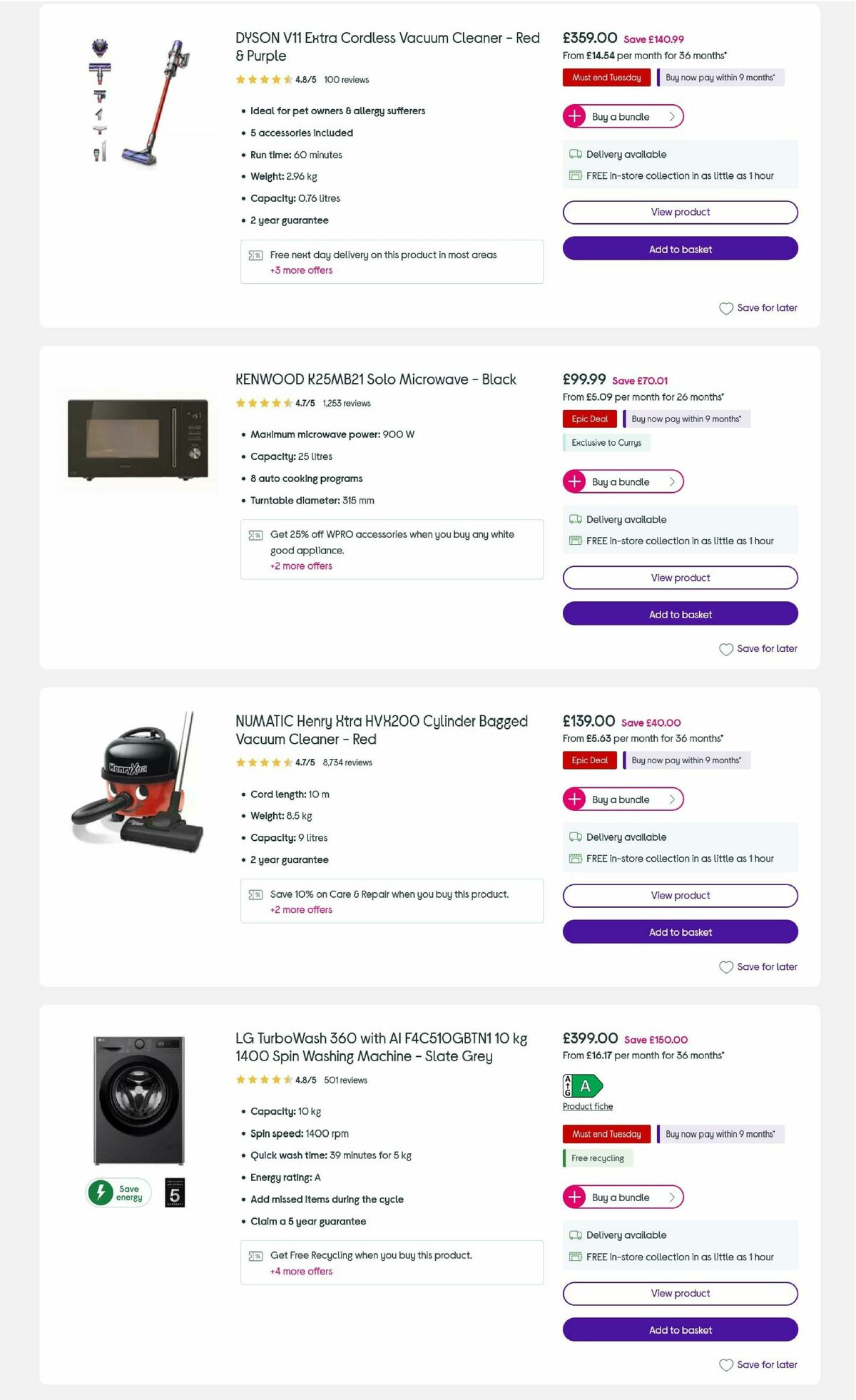 Currys Offers from 25 August