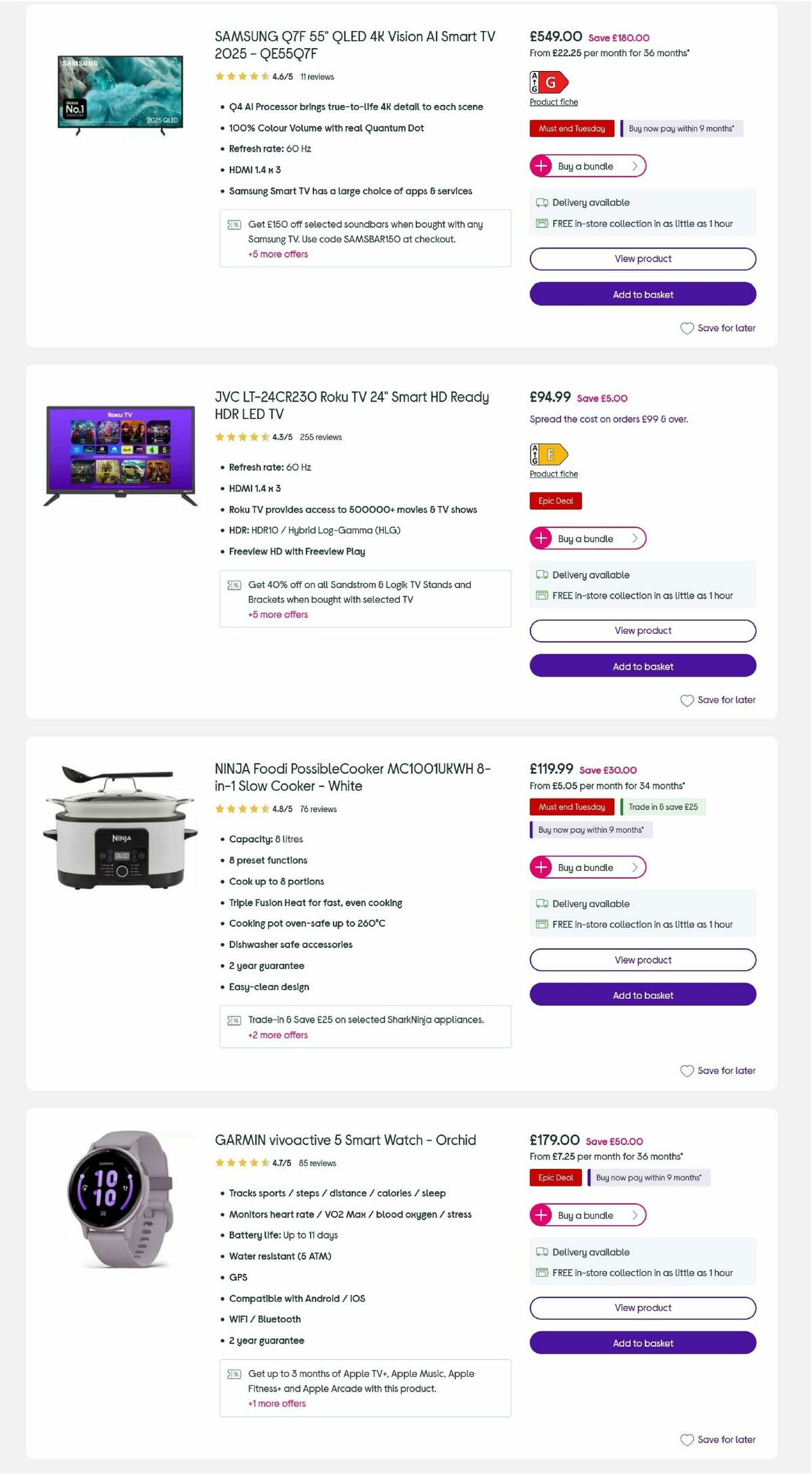 Currys Offers from 25 August