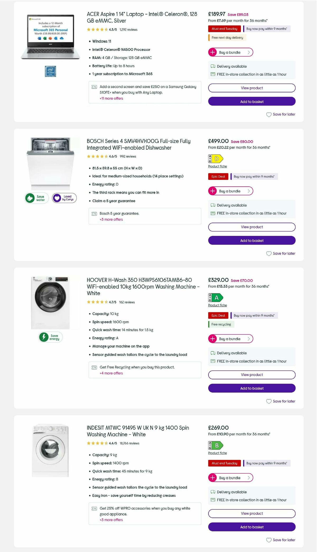 Currys Offers from 25 August