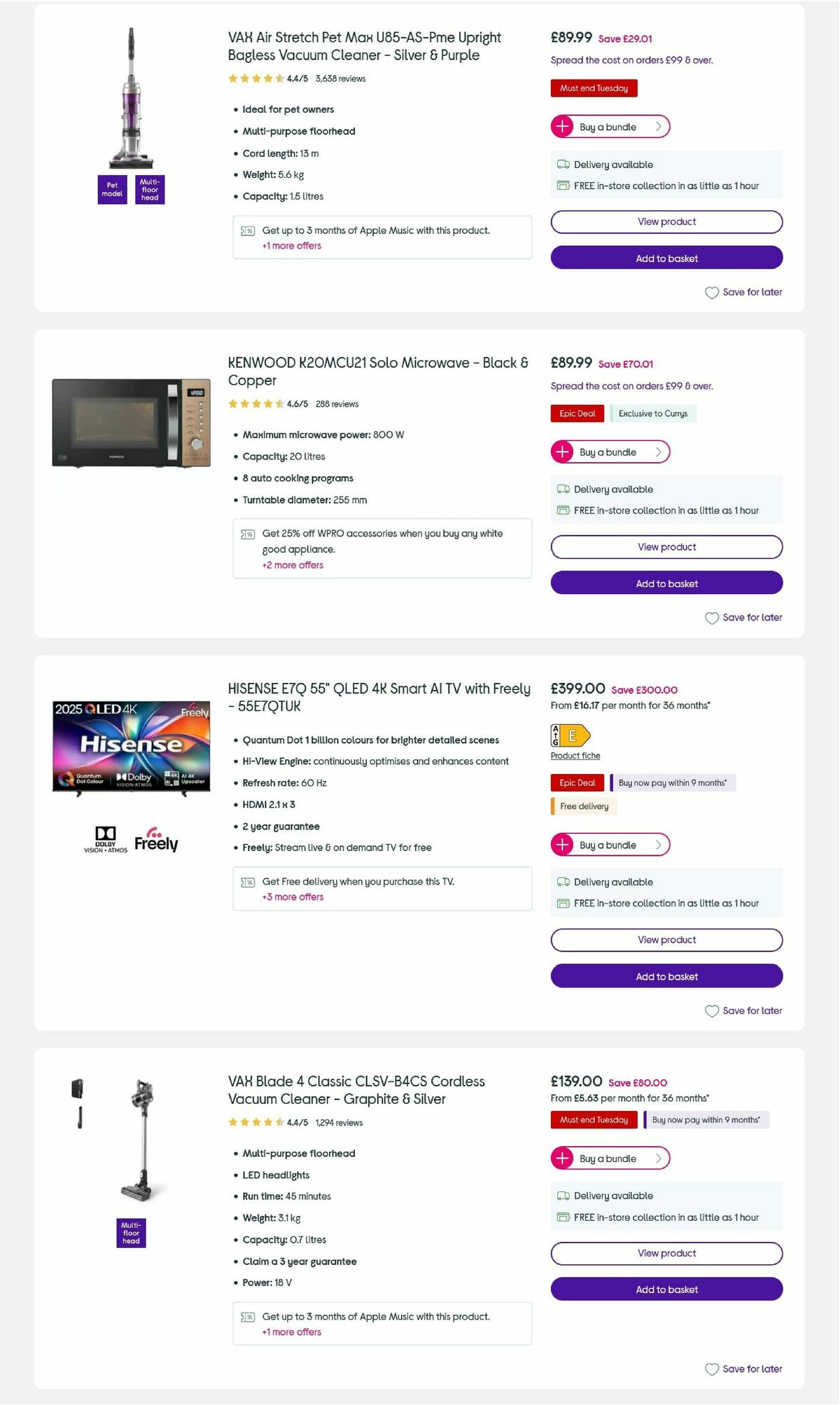 Currys Offers from 25 August