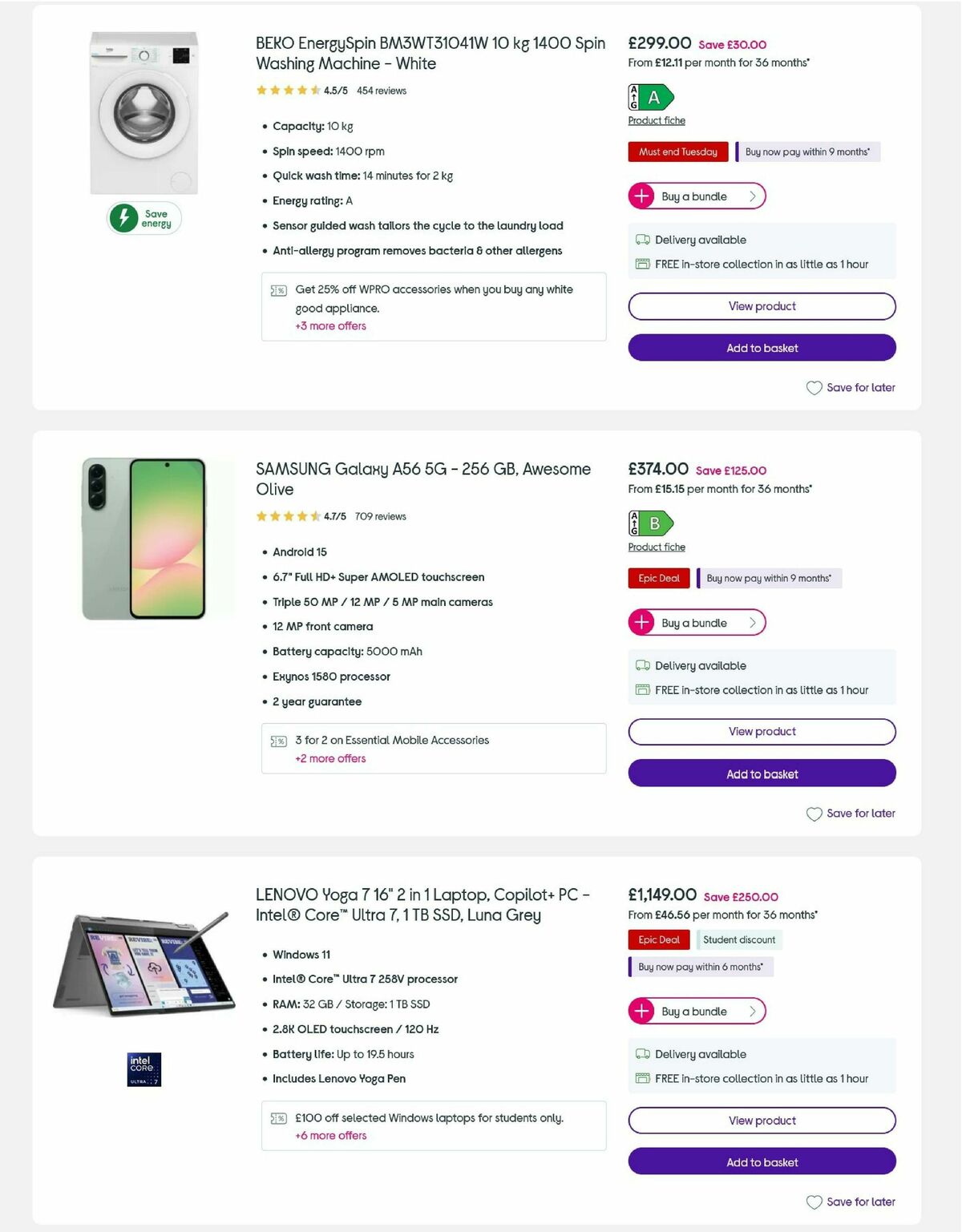 Currys Offers from 25 August