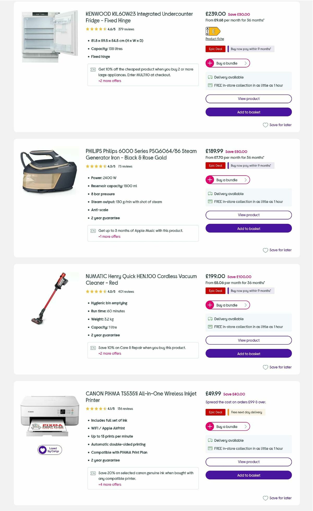 Currys Offers from 25 August