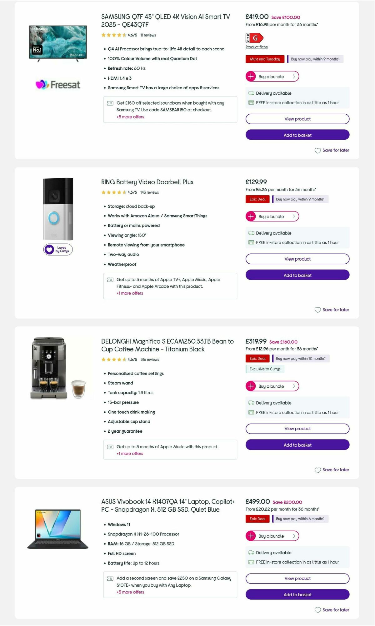 Currys Offers from 25 August