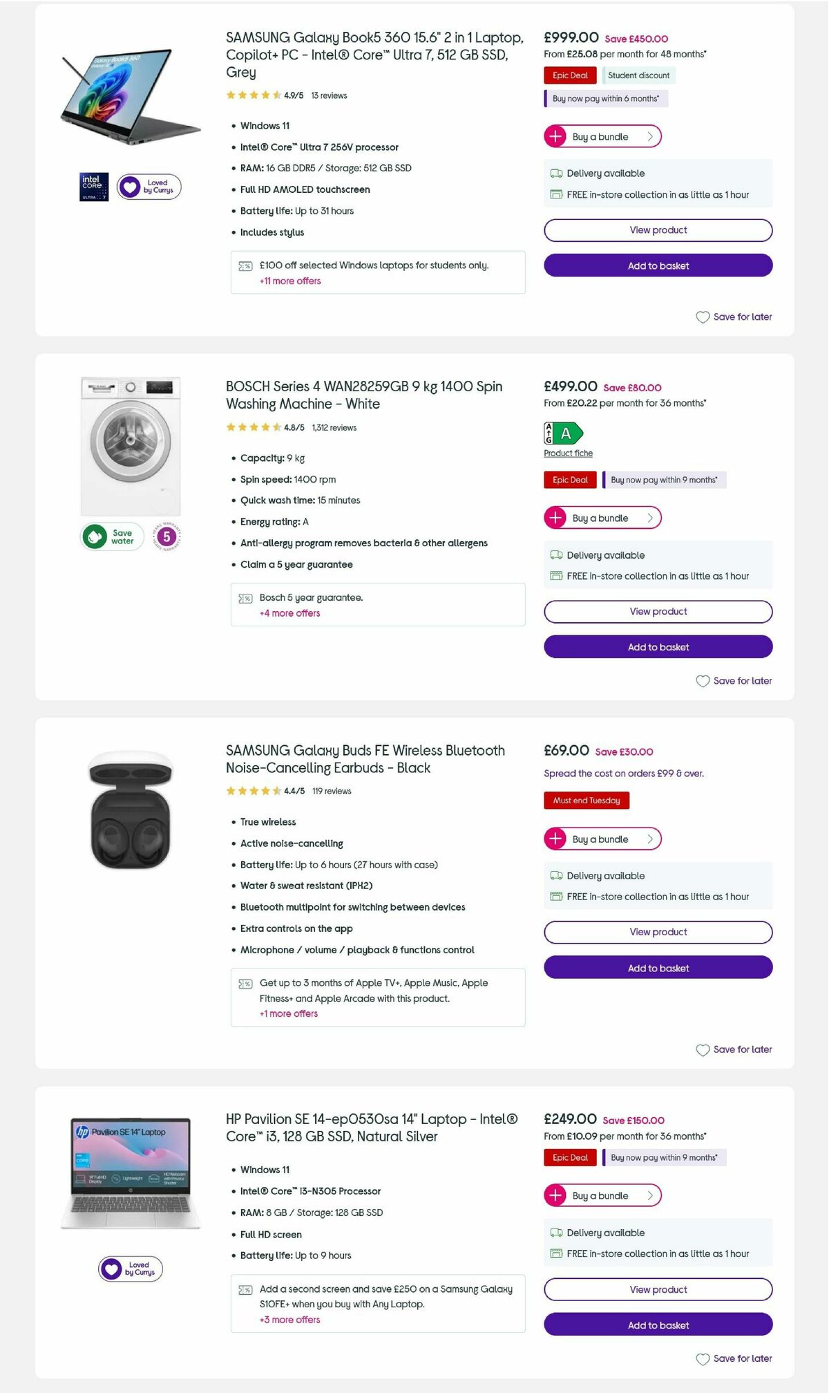 Currys Offers from 25 August