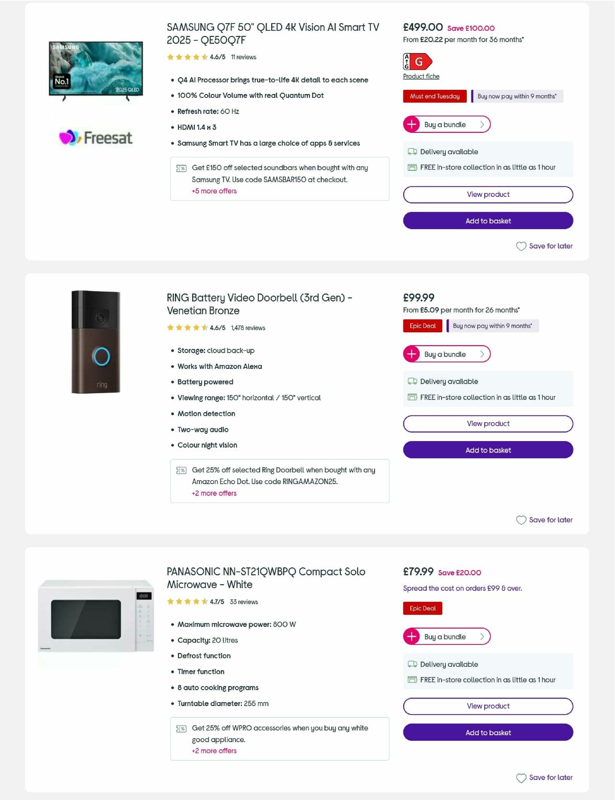 Currys Offers from 25 August