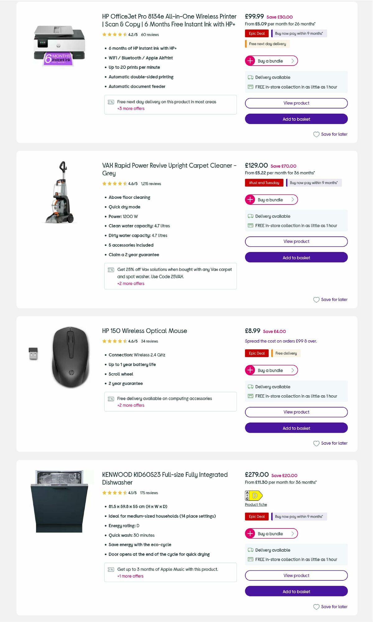Currys Offers from 25 August
