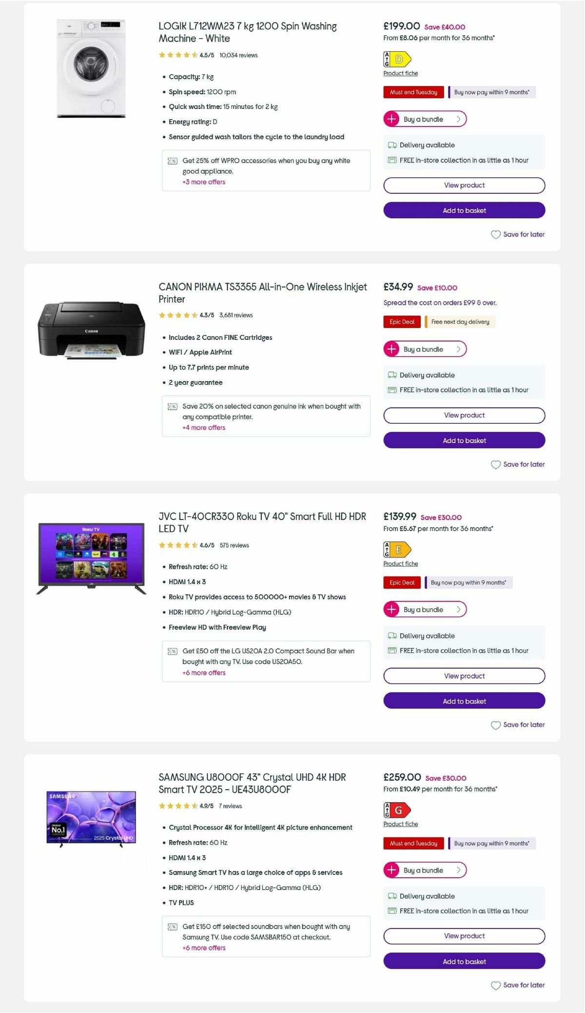 Currys Offers from 25 August