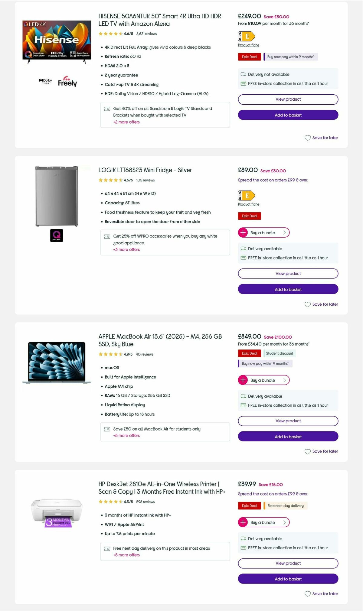 Currys Offers from 25 August