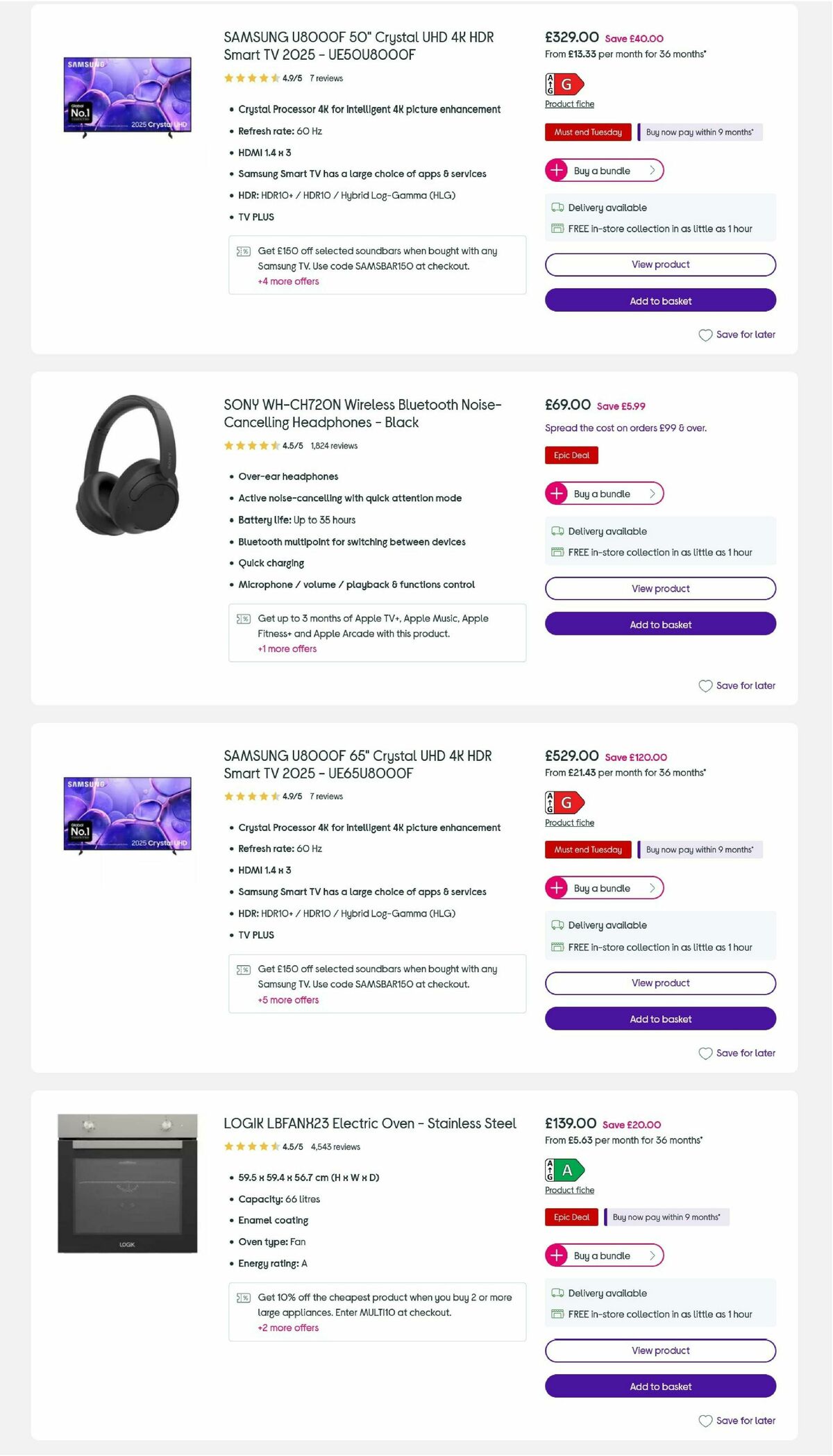 Currys Offers from 25 August