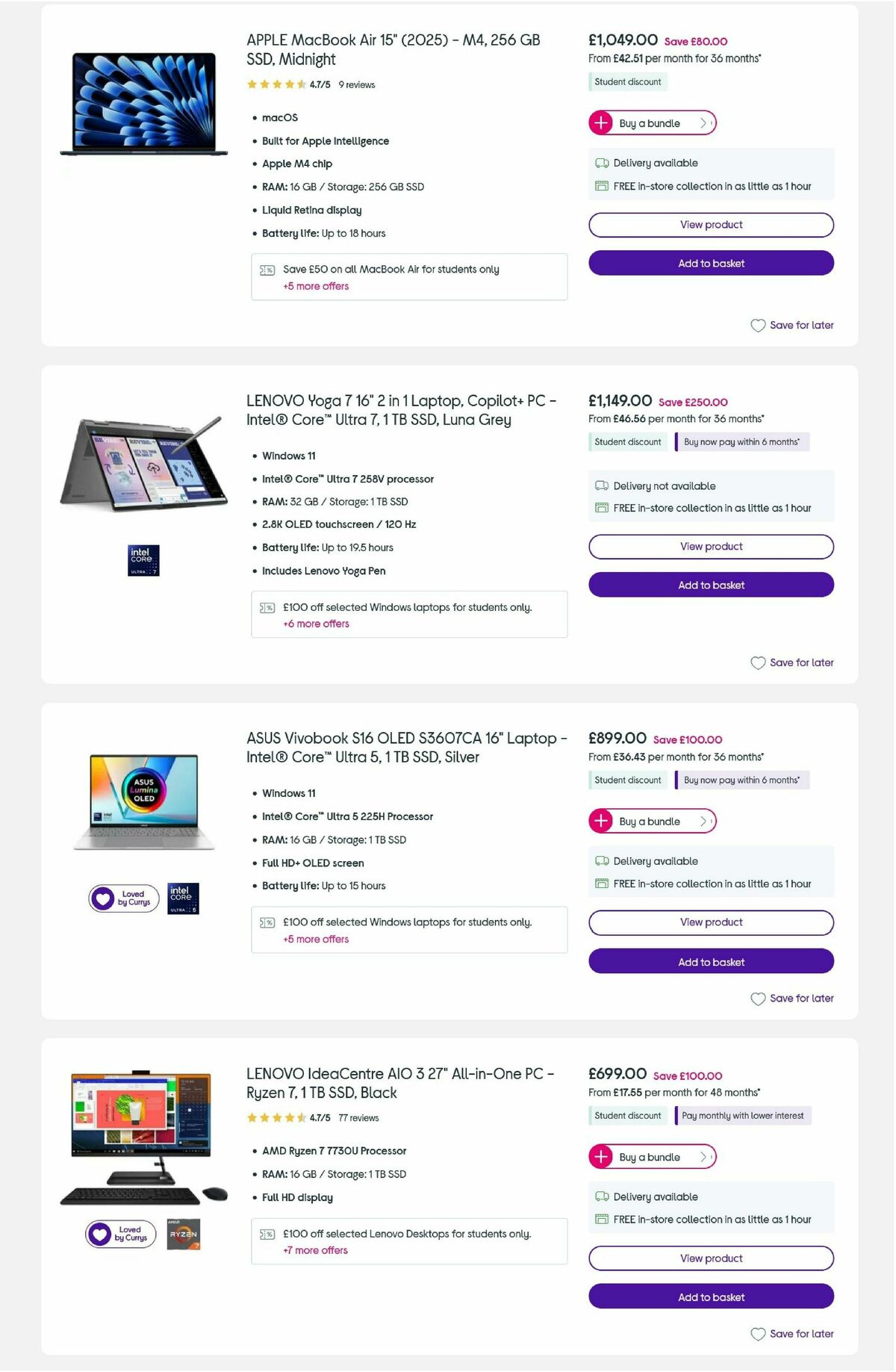 Currys Offers from 3 September