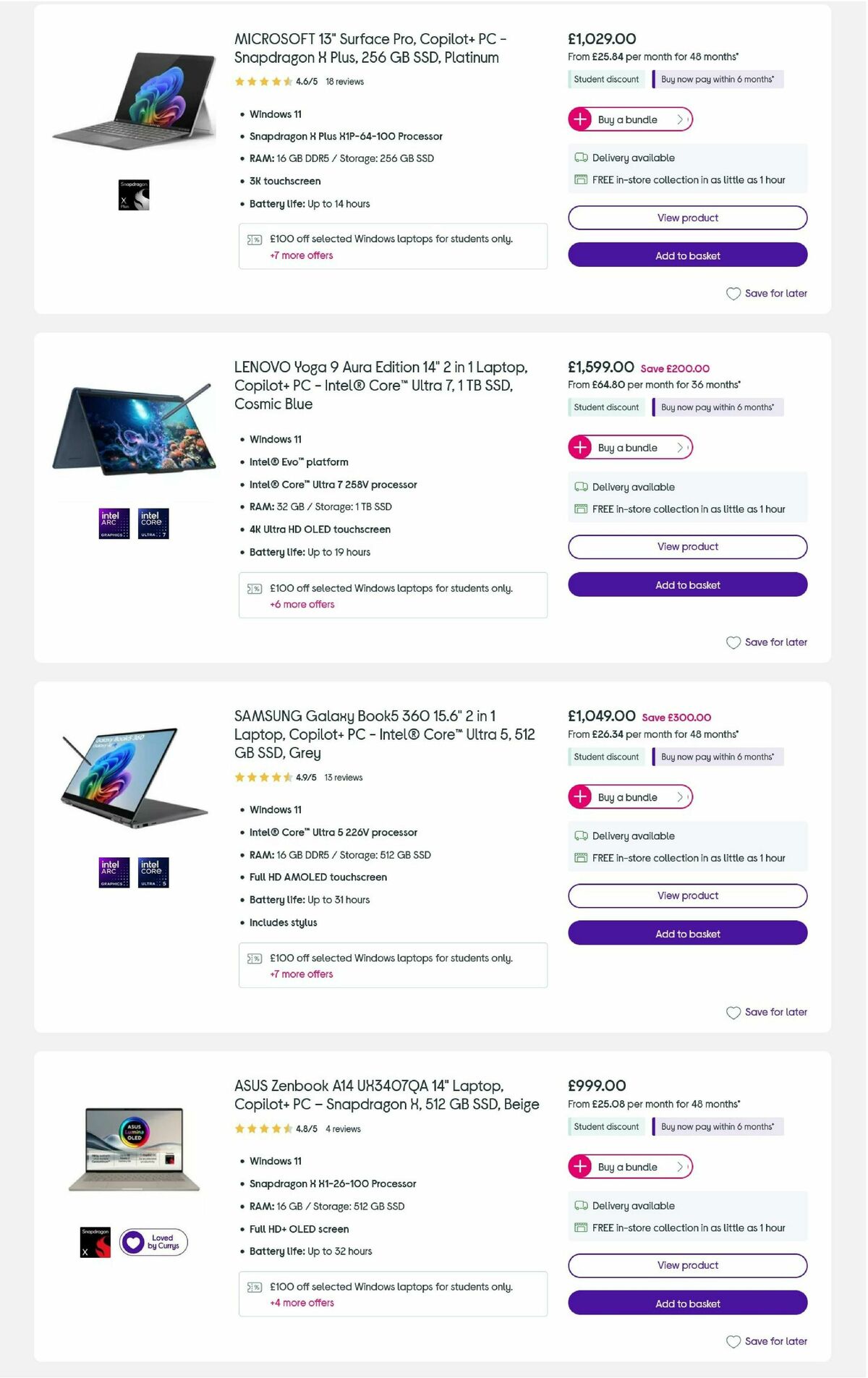 Currys Offers from 3 September