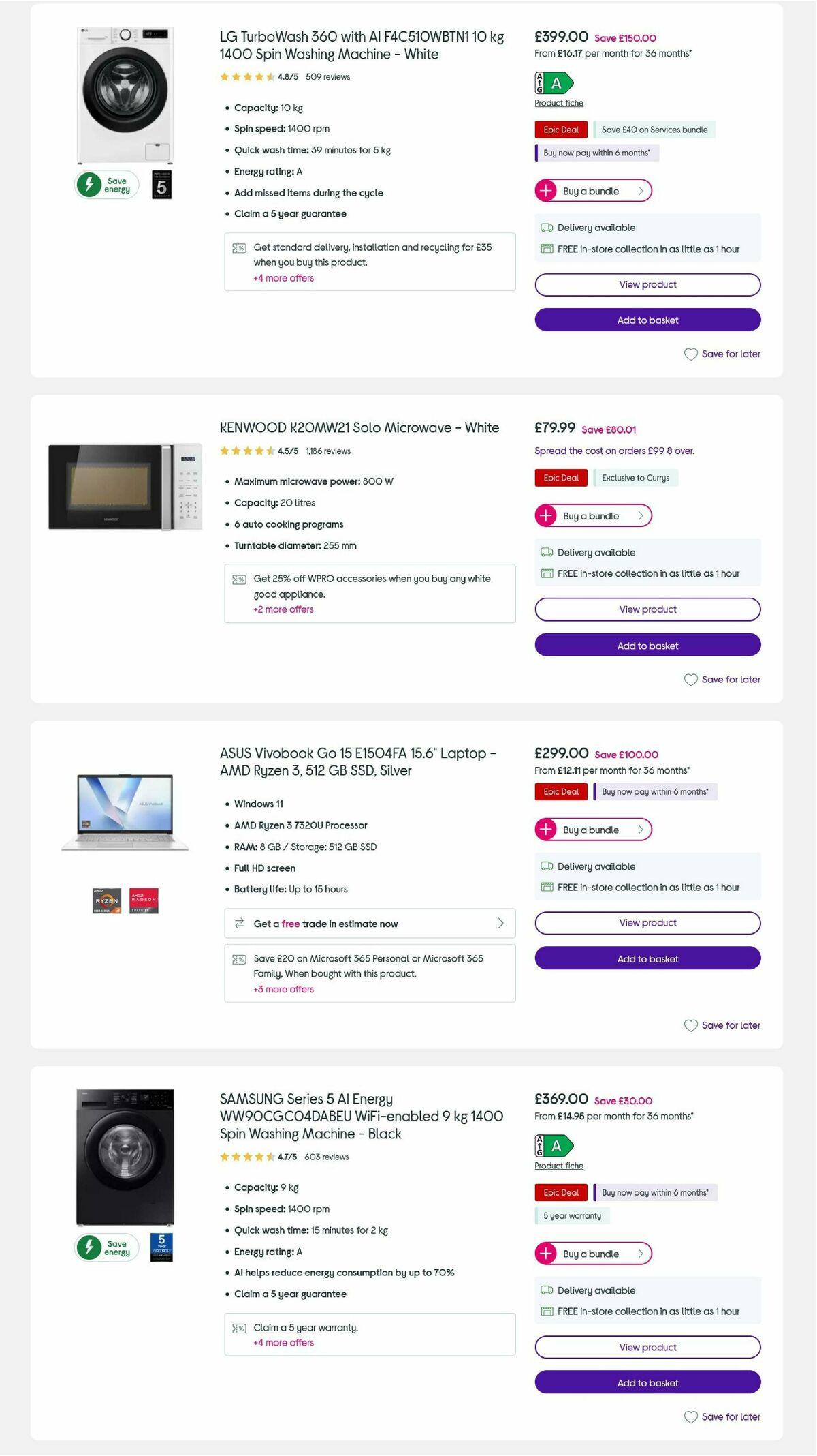 Currys Offers from 2 October