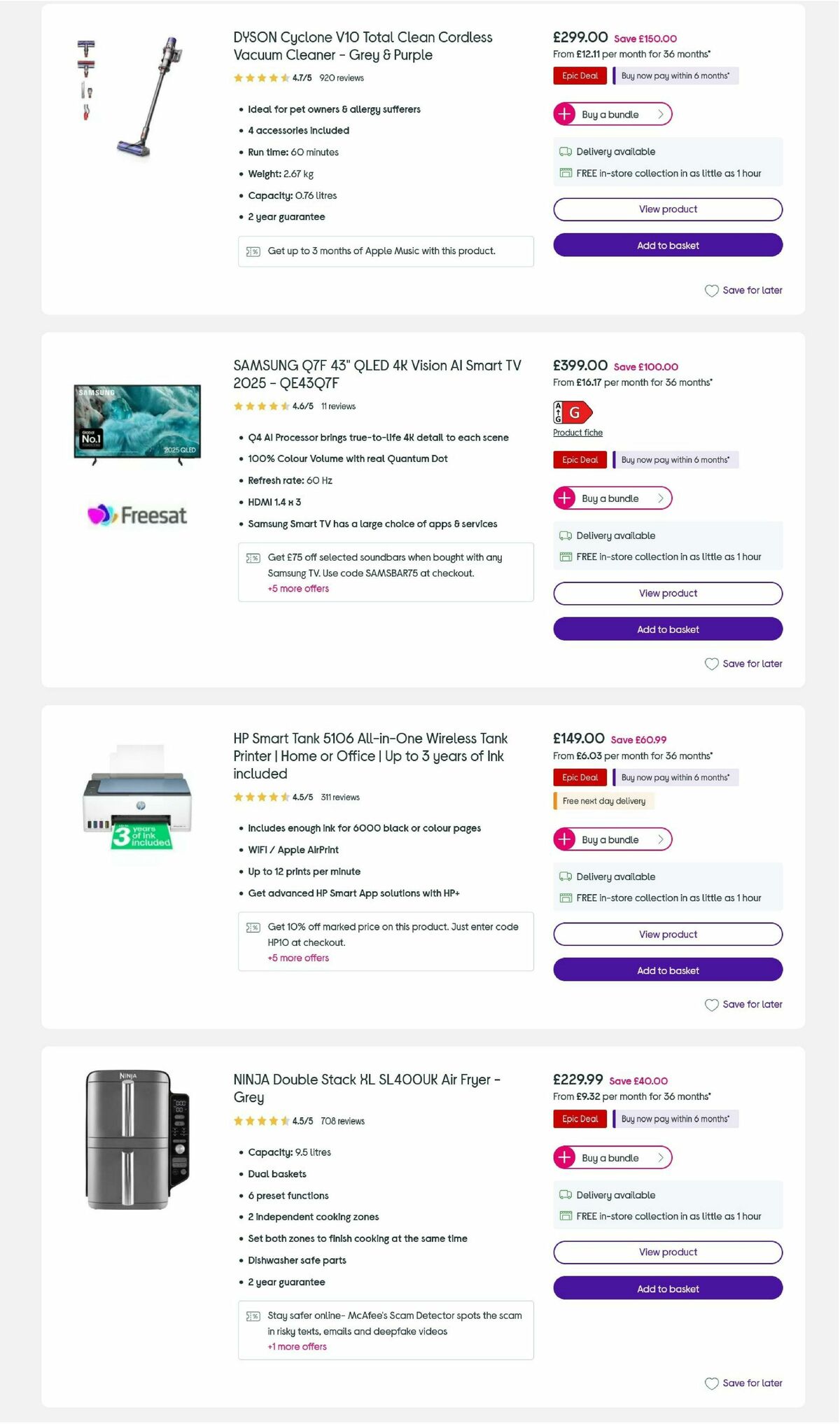 Currys Offers from 2 October