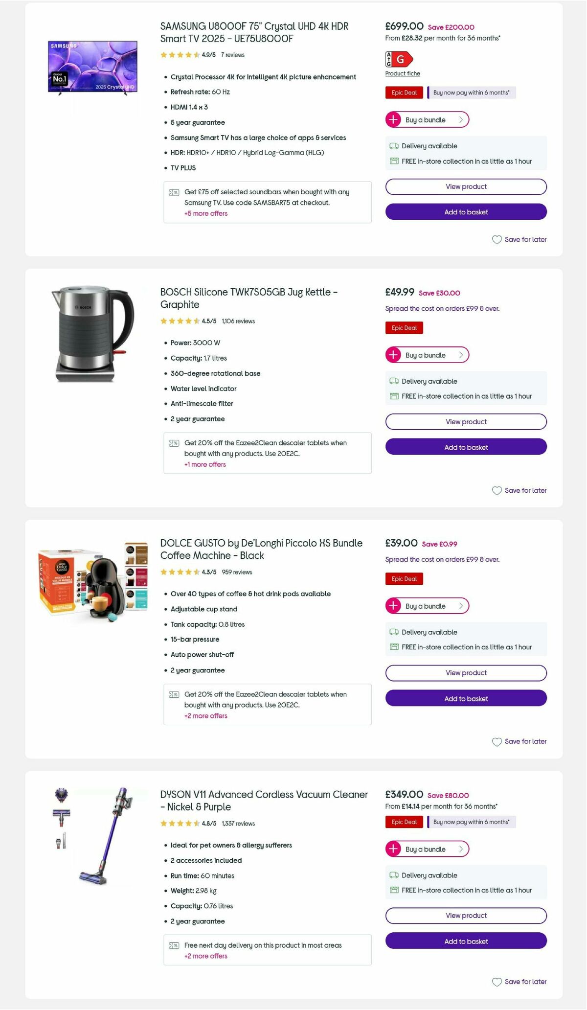 Currys Offers from 2 October