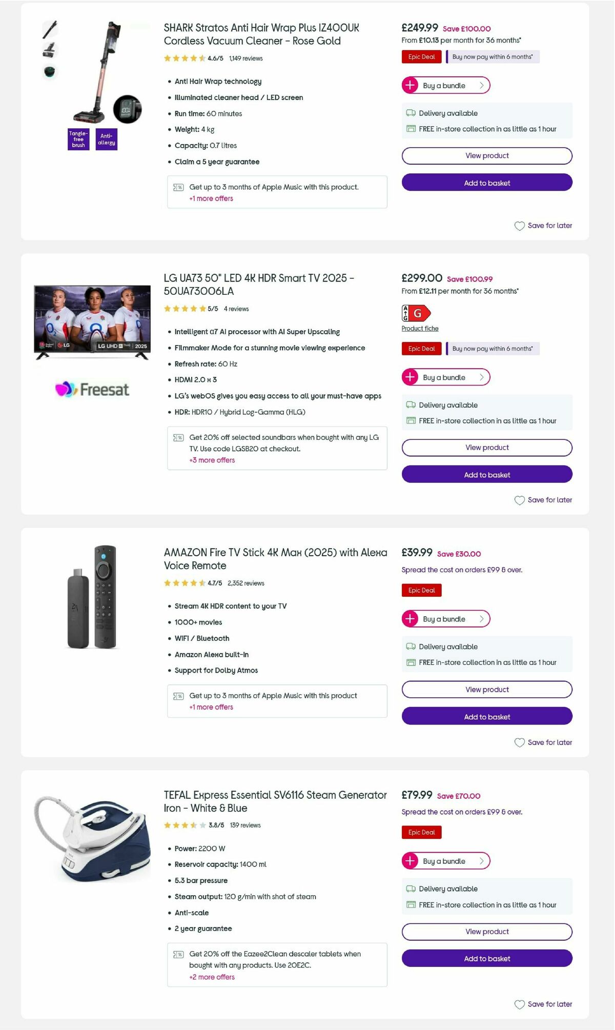 Currys Offers from 2 October