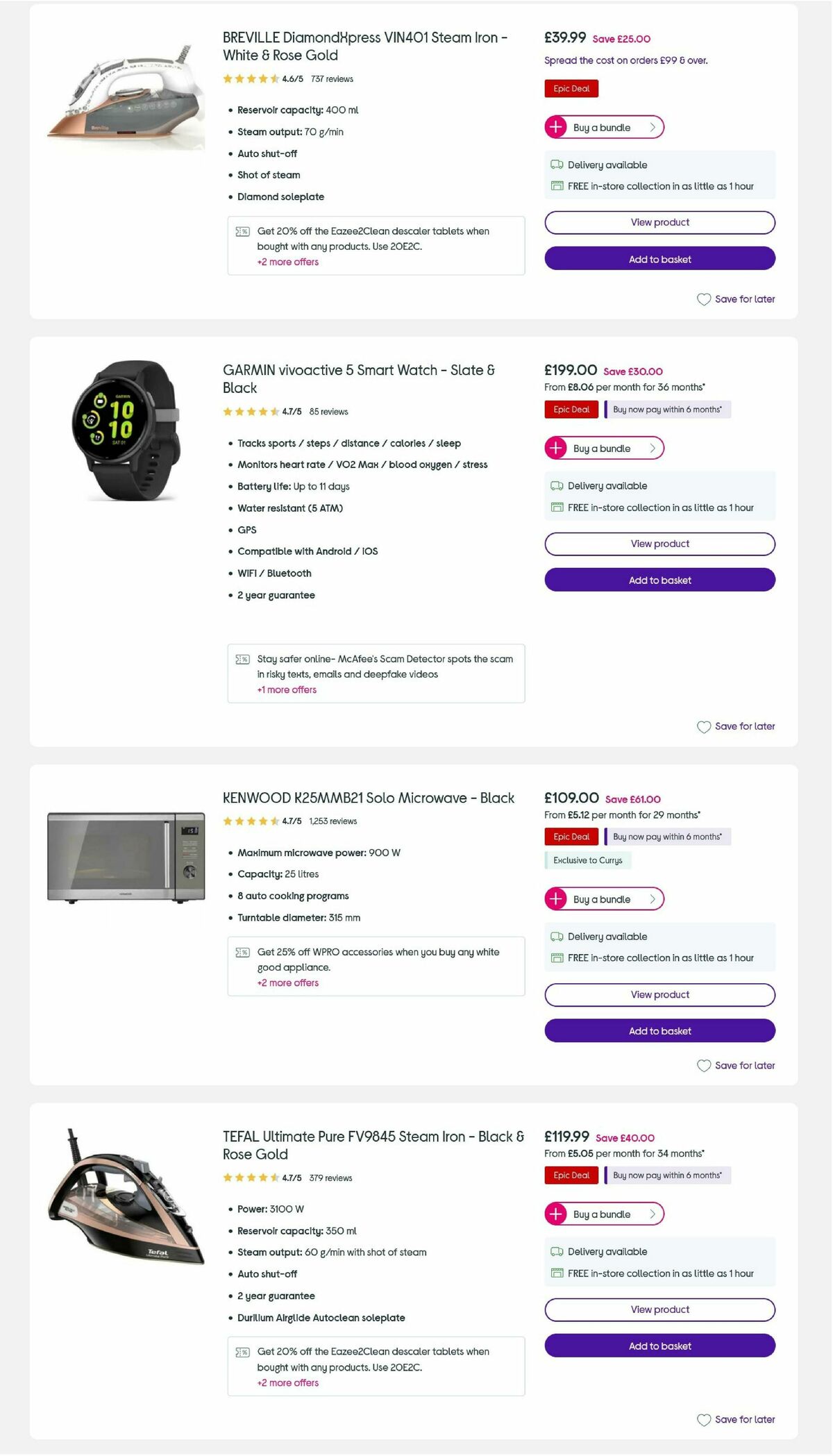 Currys Offers from 2 October