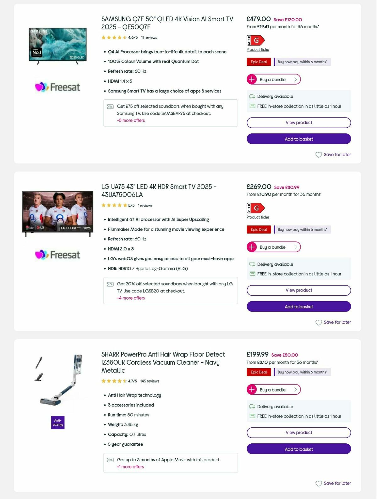 Currys Offers from 2 October
