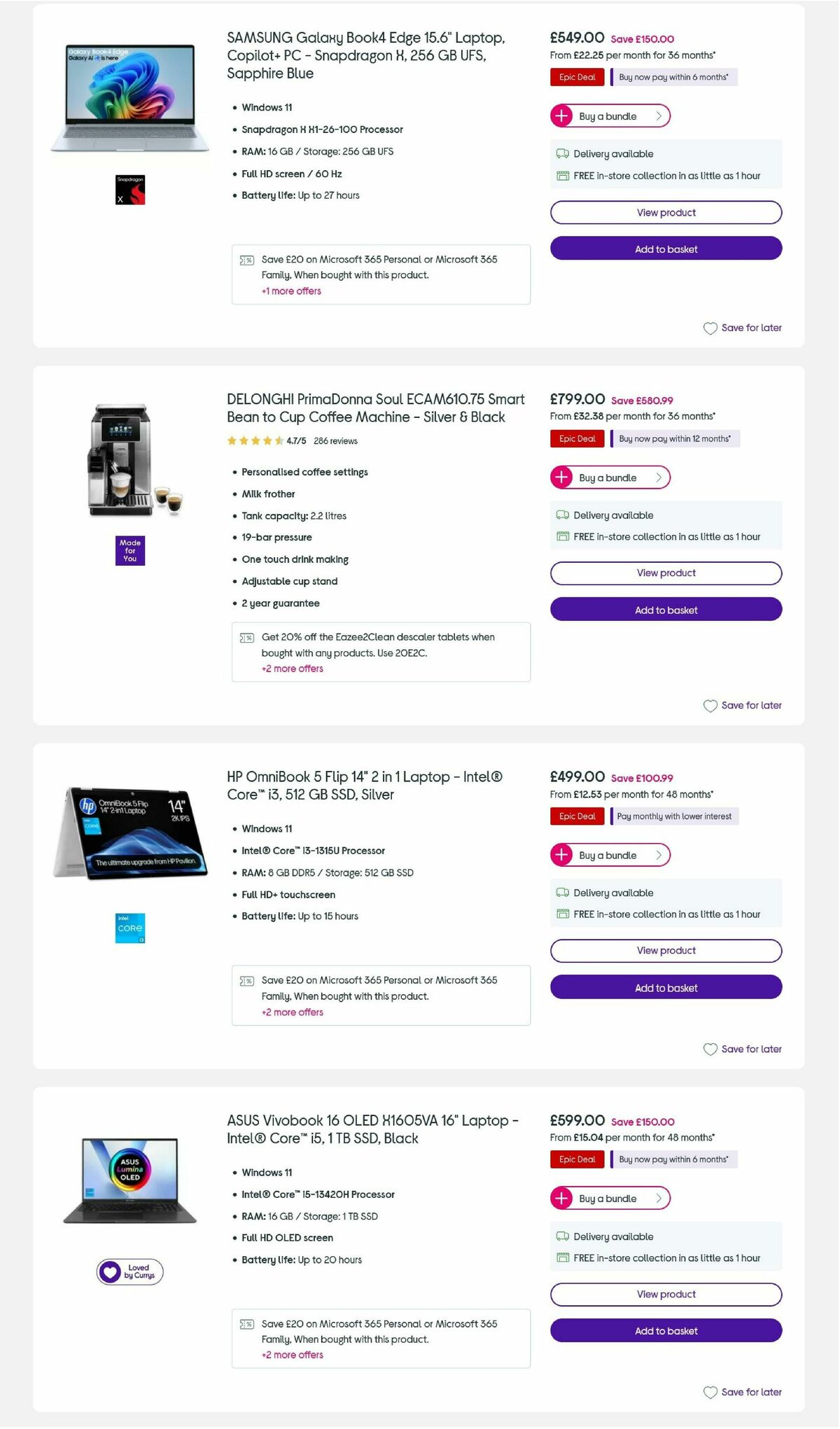 Currys Offers from 2 October