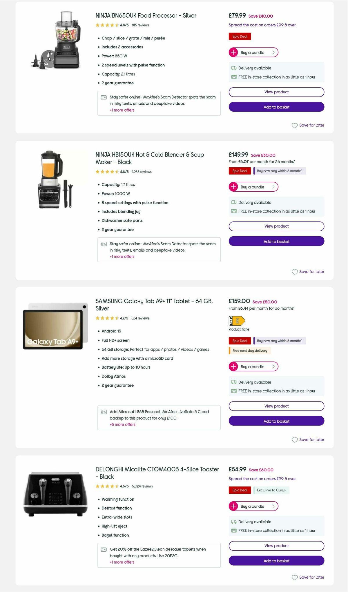 Currys Offers from 2 October