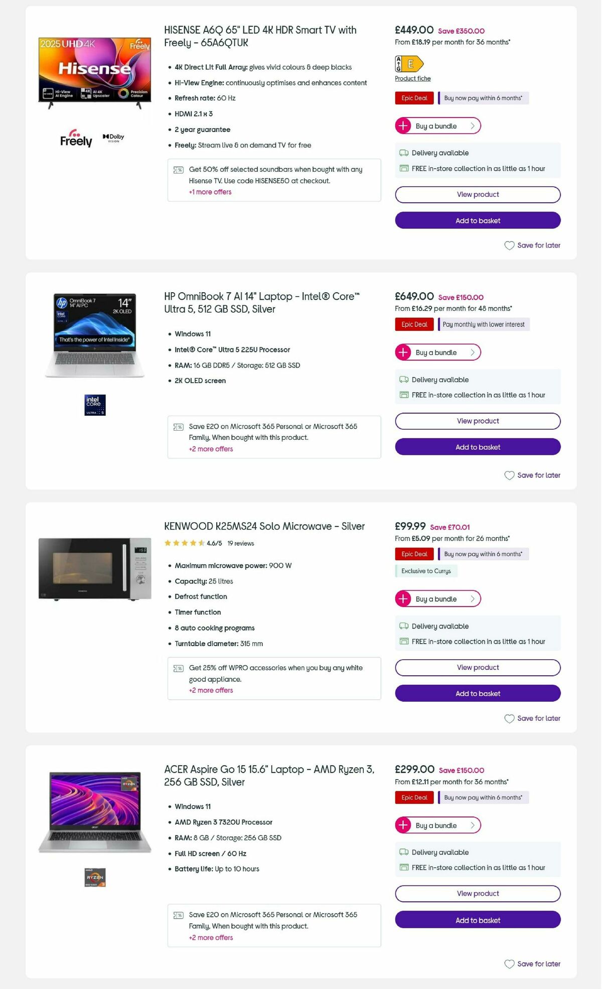 Currys Offers from 2 October