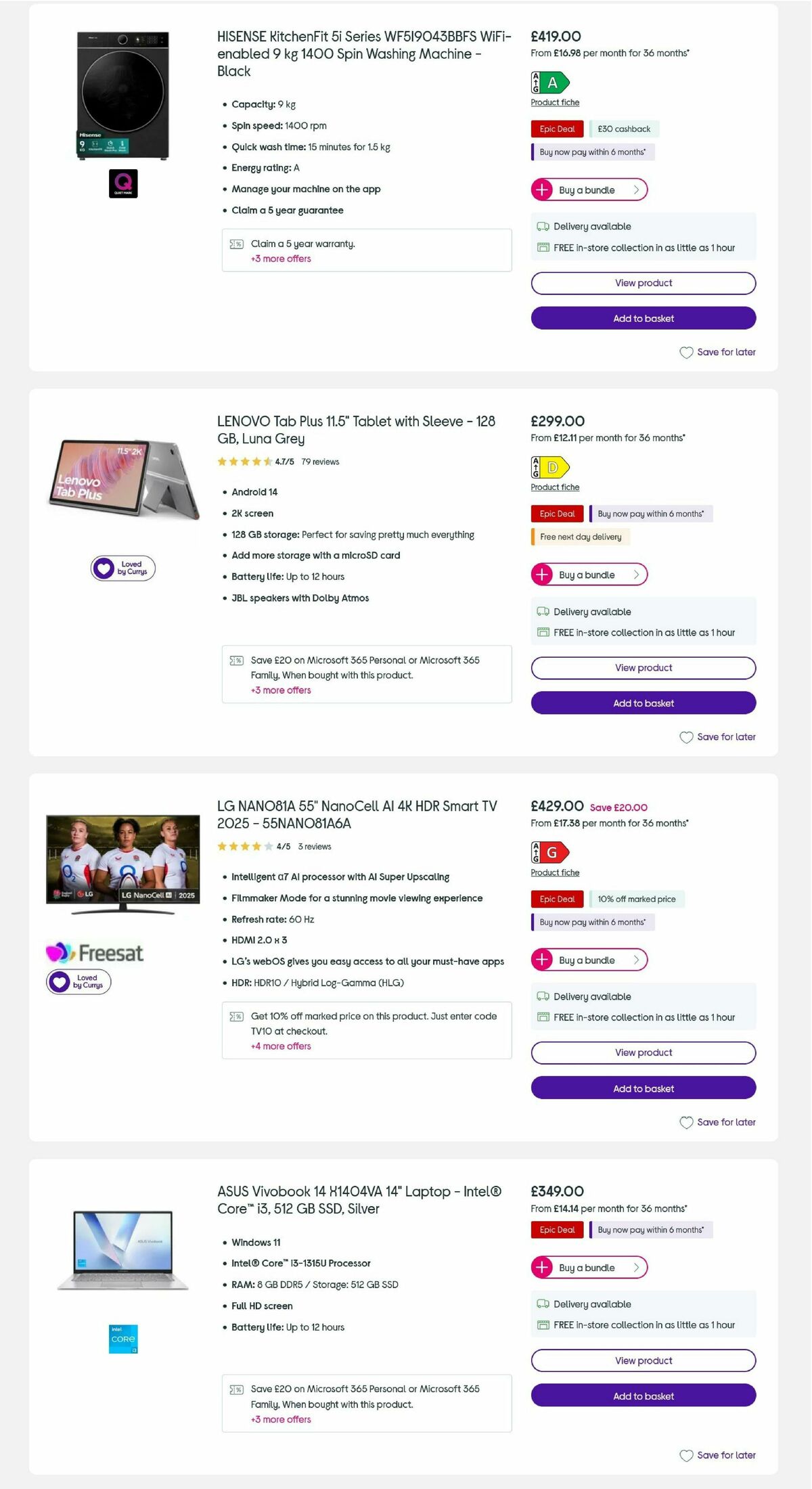Currys Offers from 2 October