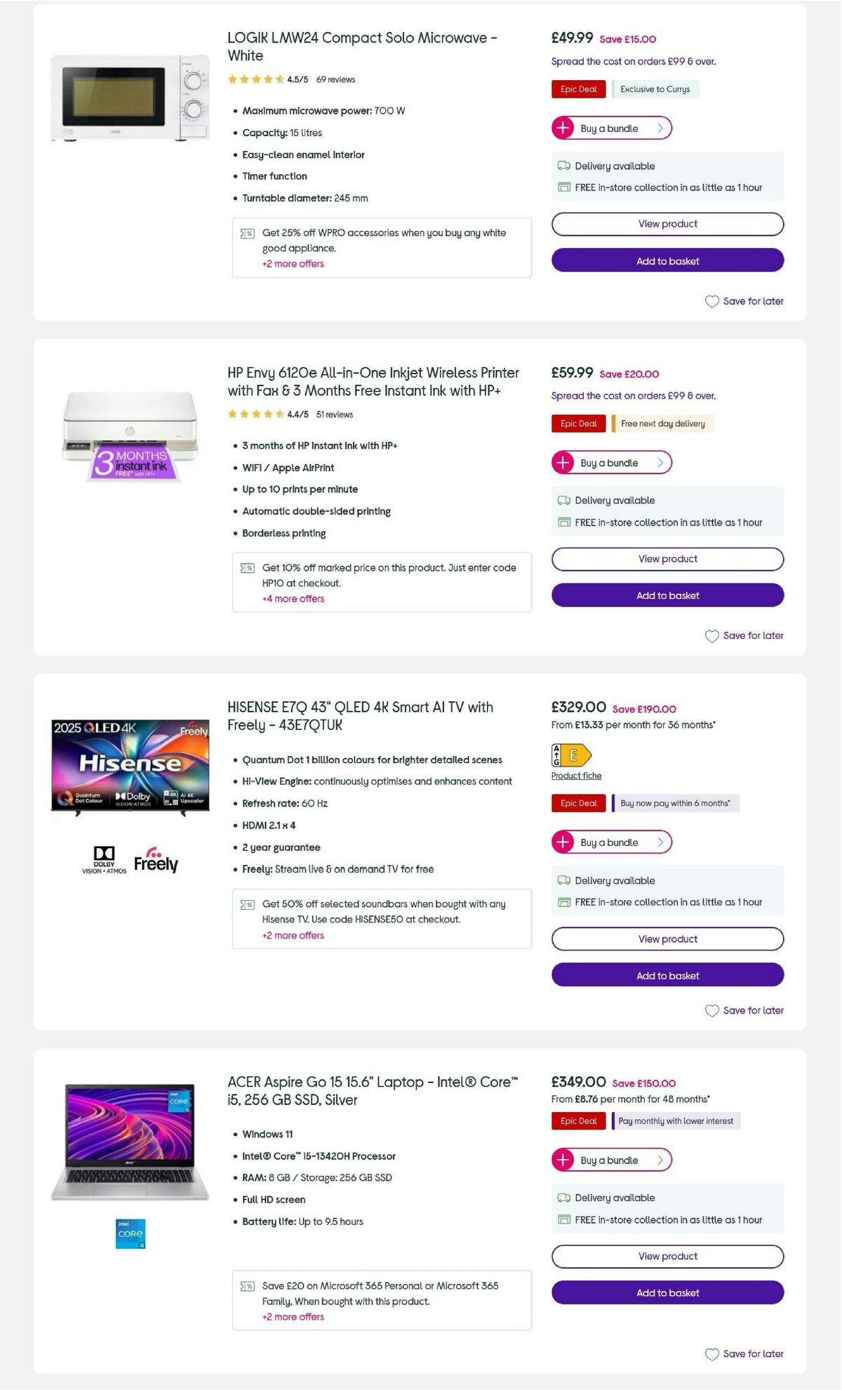 Currys Offers from 2 October