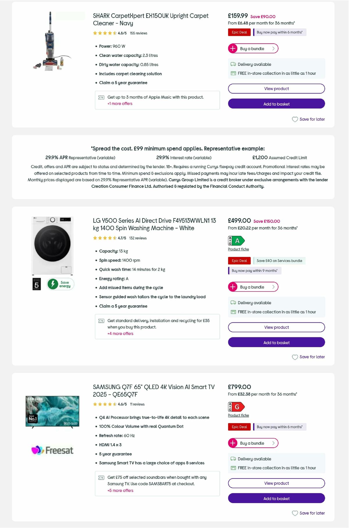 Currys Offers from 2 October