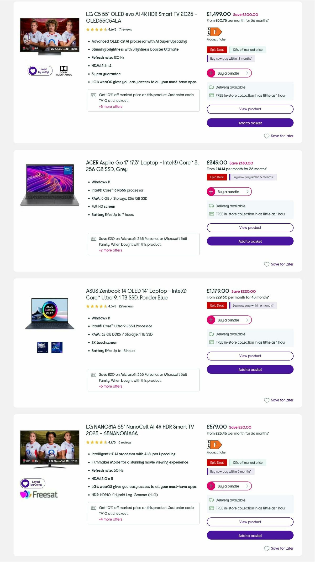 Currys Offers from 2 October