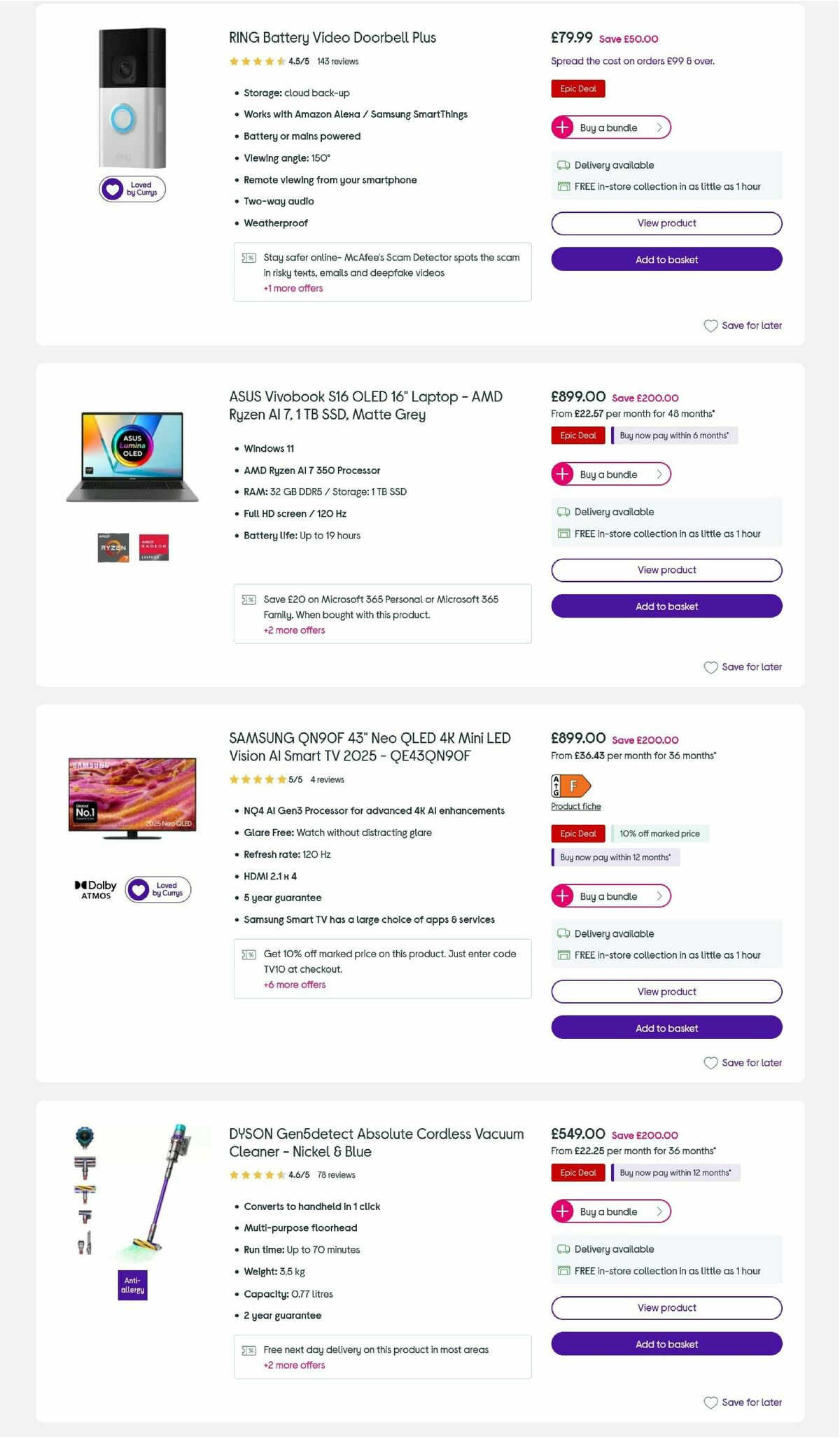 Currys Offers from 2 October