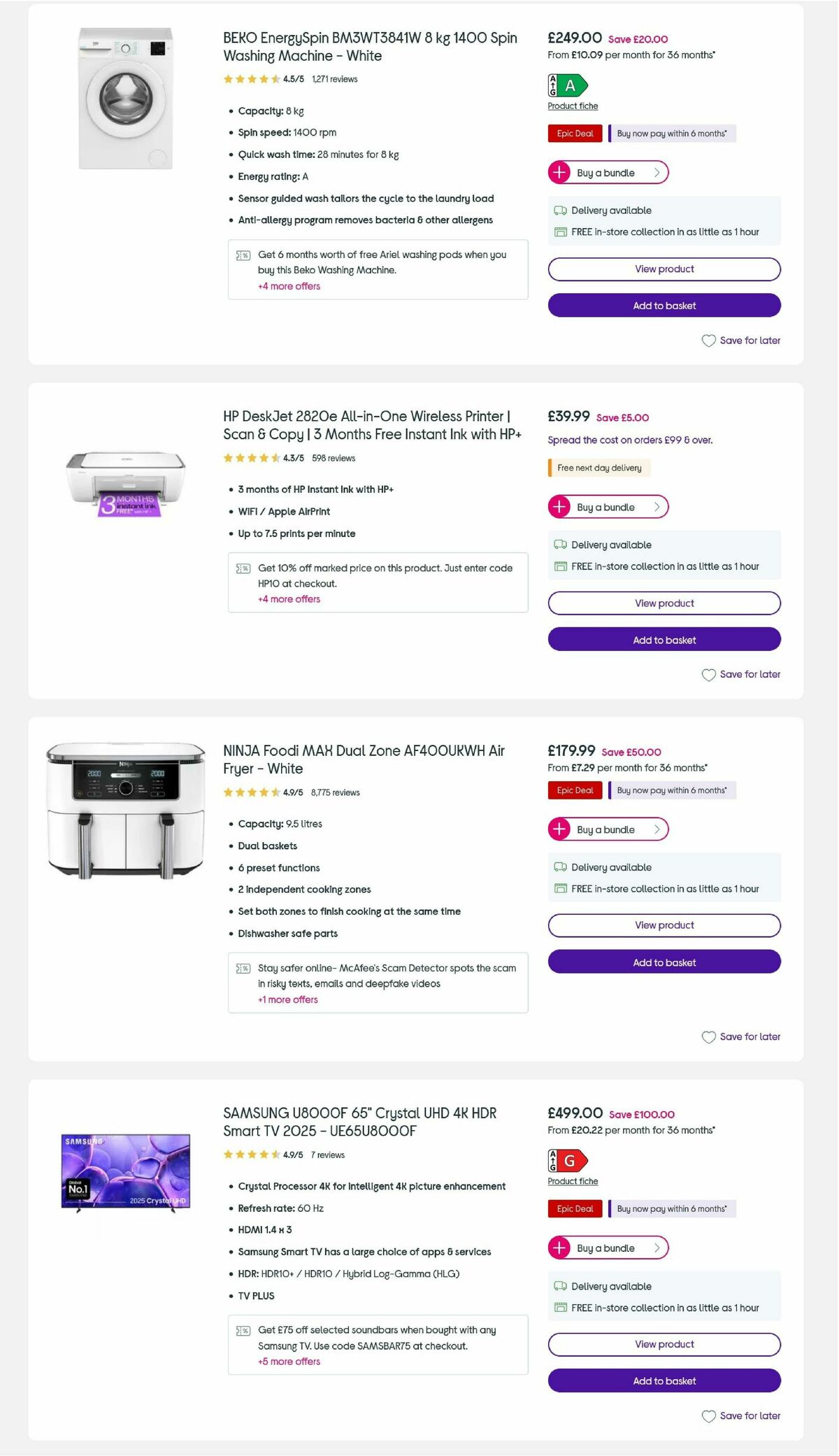 Currys Offers from 2 October