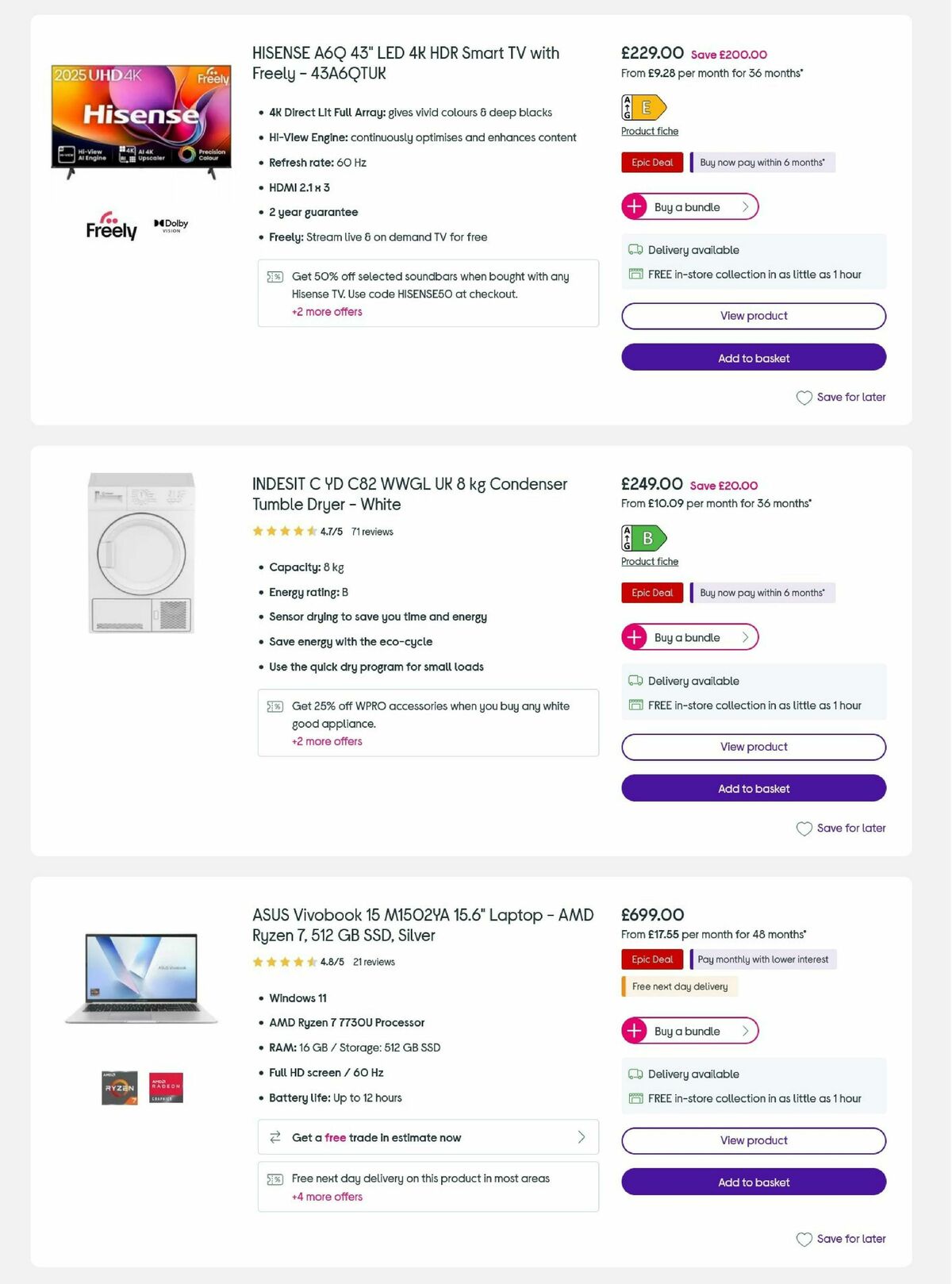 Currys Offers from 2 October