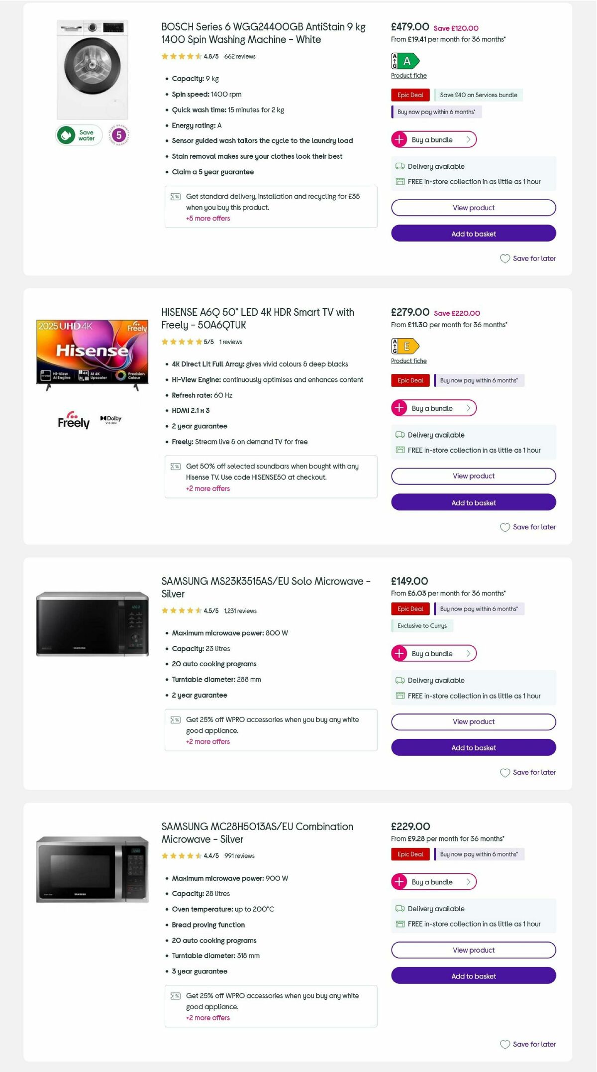 Currys Offers from 2 October