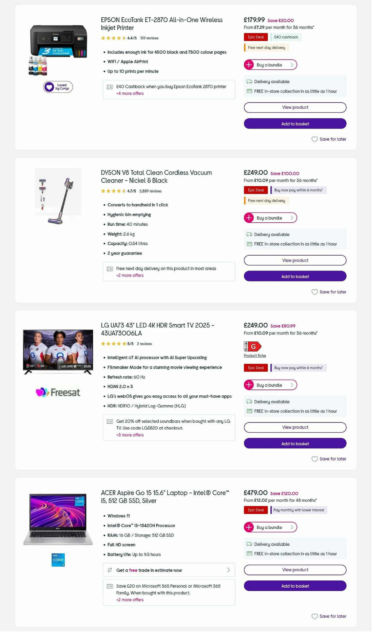 Currys Offers from 2 October