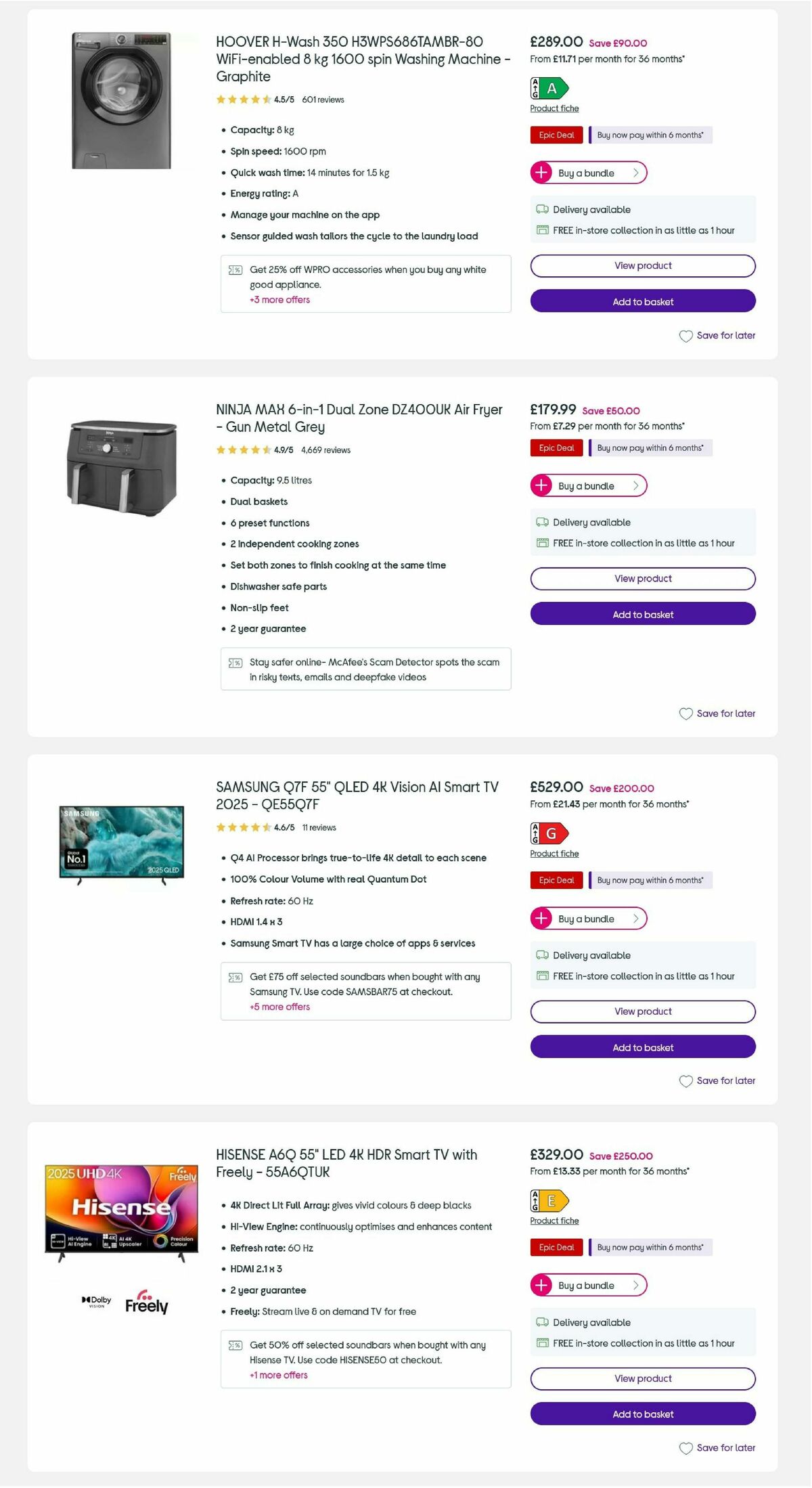 Currys Offers from 2 October