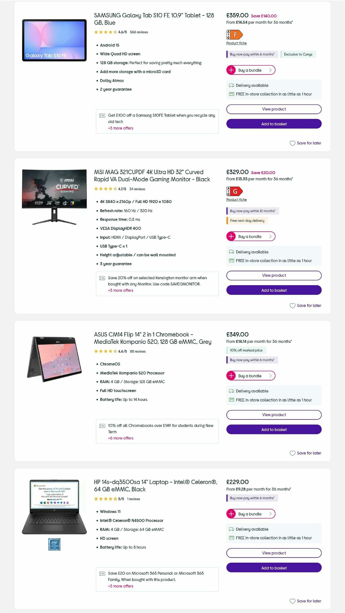Currys Offers from 23 October