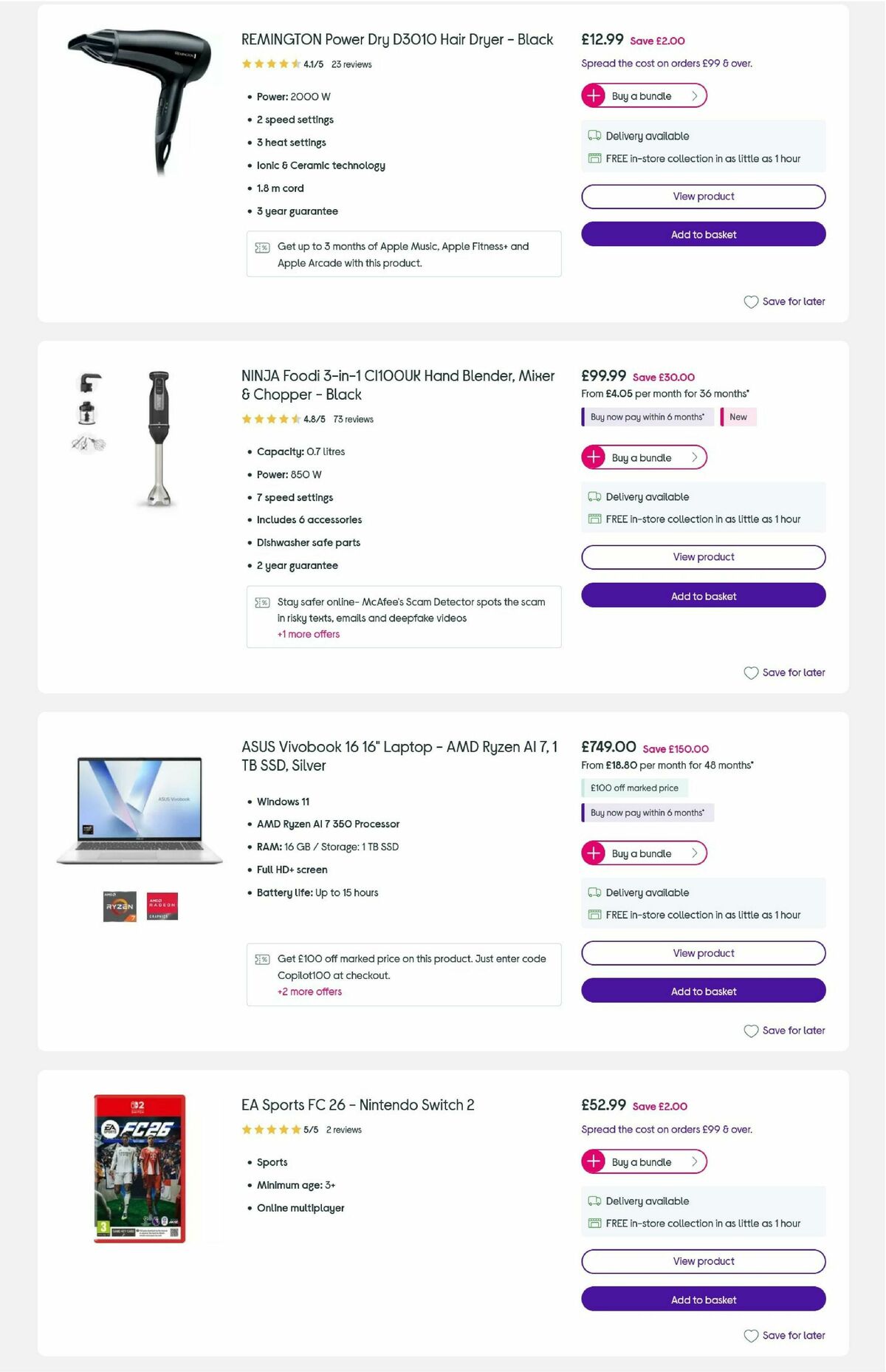 Currys Offers from 23 October