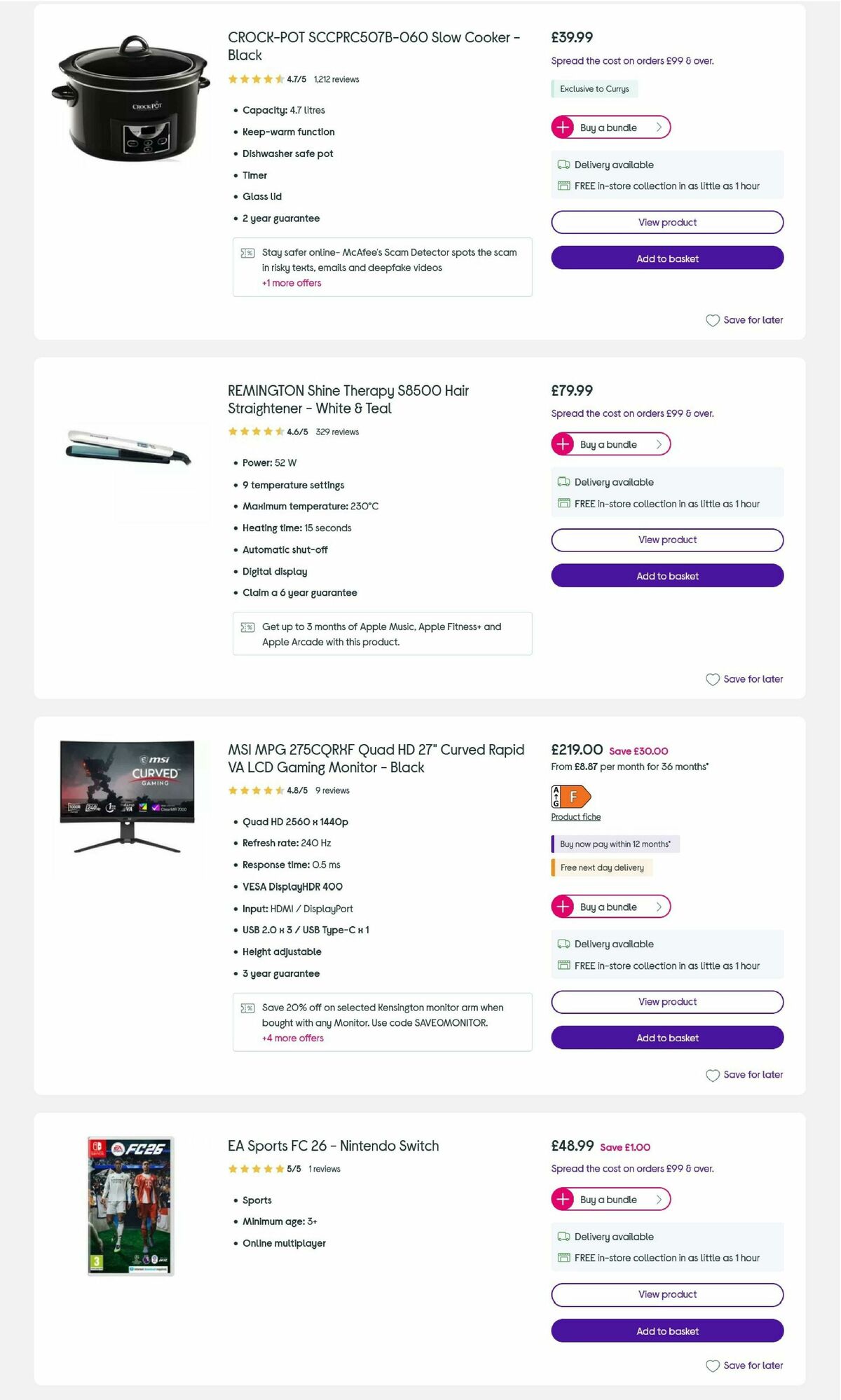 Currys Offers from 23 October